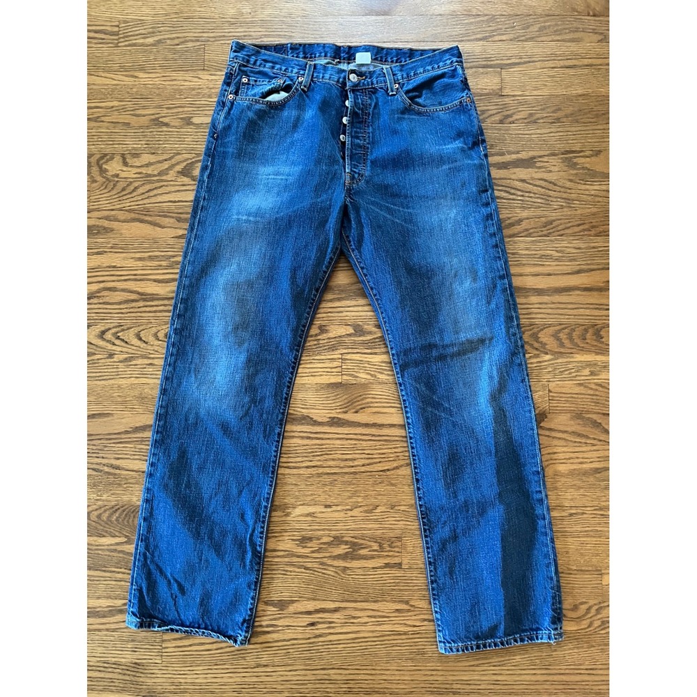 Levis 501 Original Fit Mens Blue Denim Straight Leg Button Fly Jeans 36x34